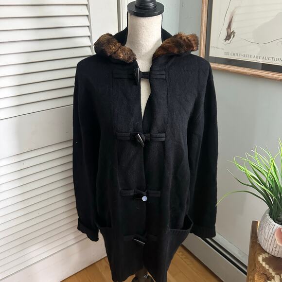 Ralph Lauren LRL Jacket Womens Medium Black Hooded Cardigan Wool Blend Toggles - Picture 4 of 8